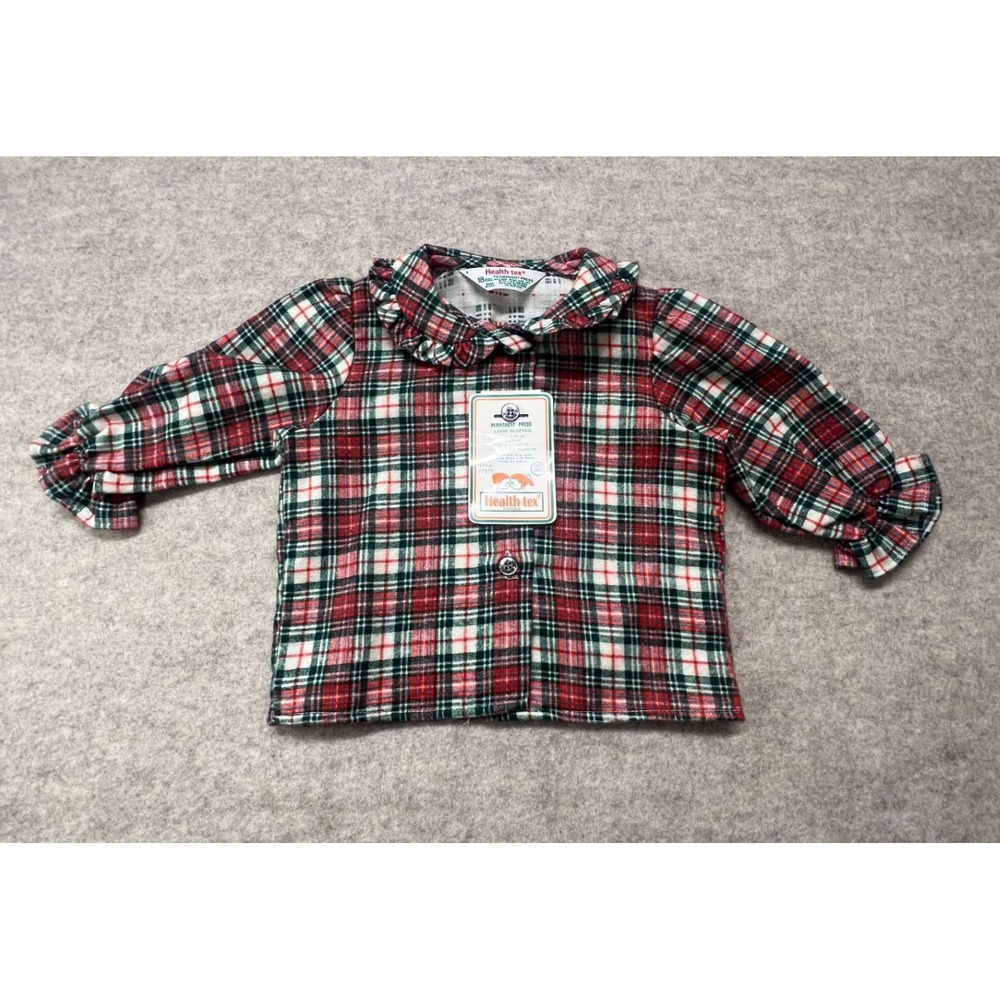 VTG Healthtex Baby Red Plaid Long Sleeve Button Front Shirt Ruffle Collar‎ 18M
